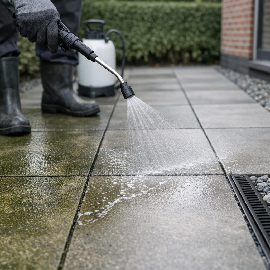 Betontegels reinigen zonder schade