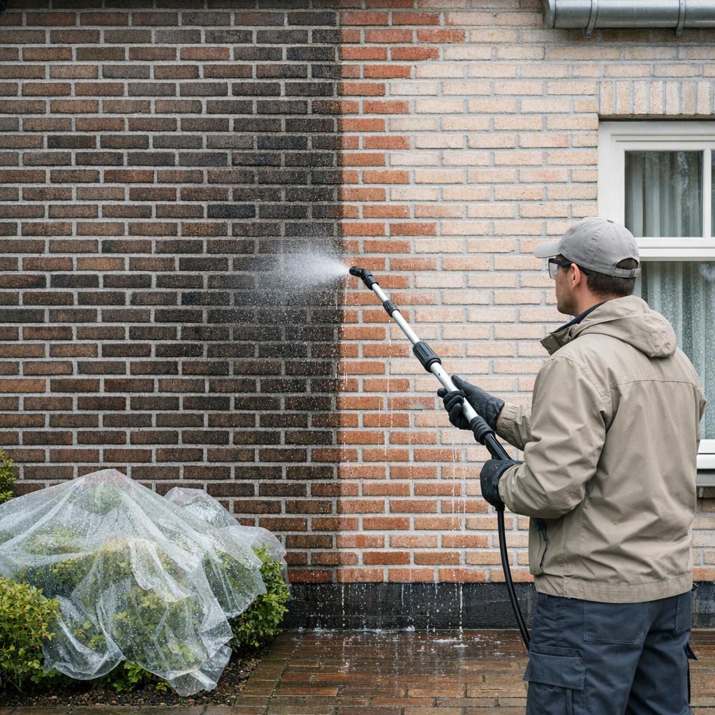 Zwarte aanslag buitenmuur verwijderen
