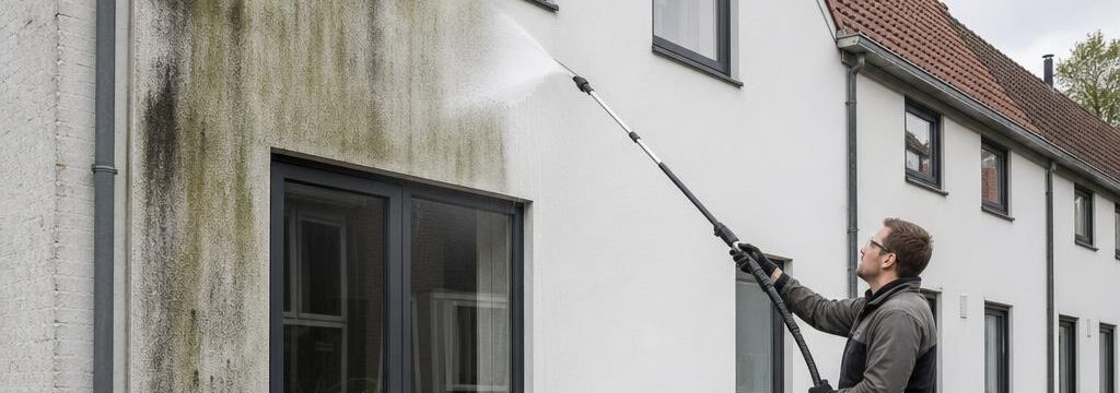 Witte gevel reinigen