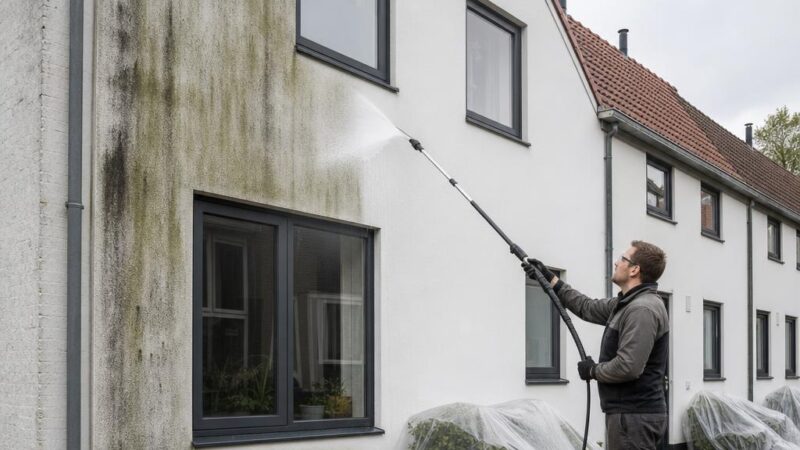 Witte gevel reinigen