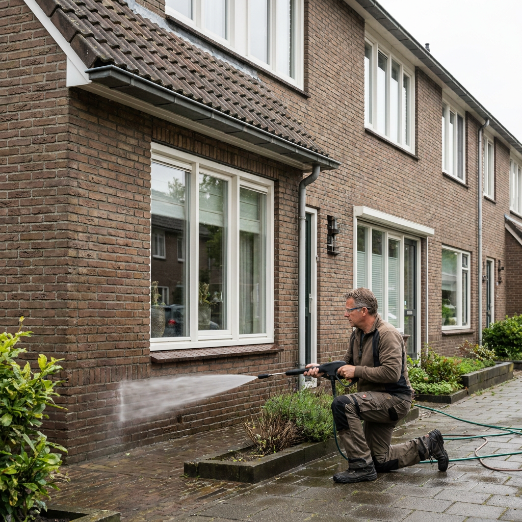 Buitenmuur reinigen met hogedrukreiniger